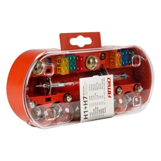 LED-valaistus // Light bulbs for CARS // Zestaw zasobnik komplet żarówek zapasowych bezpieczniki 30 szt. h7 + h1 amio-03960