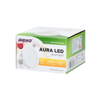 Apgaismojums LED // New Arrival // AURA LED 7W, oprawa  downlight, podtynkowa, 560lm, 4000K, biała, wbudowany zasilacz LED