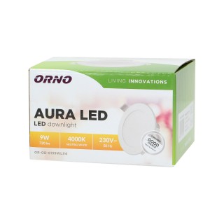 Apgaismojums LED // New Arrival // AURA LED 9W, oprawa  downlight, podtynkowa,  4000K, biała, wbudowany zasilacz LED