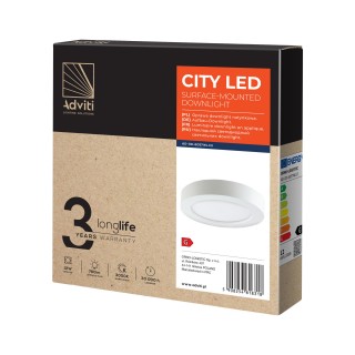 Apgaismojums LED // New Arrival // CITY LED 12W, oprawa downlight, natynkowa, okrągła, 800lm, 3000K, biała, wbudowany zasilacz LED