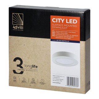 LED Lighting // New Arrival // CITY LED 12W, oprawa downlight, natynkowa, okrągła, 860lm, 4000K, biała, wbudowany zasilacz LED