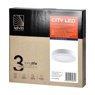 Apgaismojums LED // New Arrival // CITY LED 24W, oprawa downlight, natynkowa, okrągła, 1900lm, 3000K, biała, wbudowany zasilacz LED