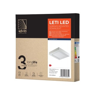 Apgaismojums LED // New Arrival // LETI LED 18W, oprawa downlight, natynkowa, kwadratowa, 1500lm, 3000K, biała, wbudowany zasilacz LED