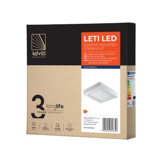 Apgaismojums LED // New Arrival // LETI LED 24W, oprawa downlight, natynkowa, kwadratowa, 1900lm, 3000K, biała, wbudowany zasilacz LED