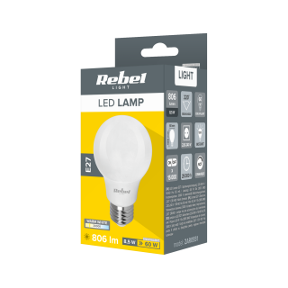 LED apšvietimas // New Arrival // Lampa LED Rebel A60 8,5W. 3000K, 230V