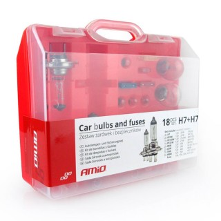 LED-valaistus // Light bulbs for CARS // Zestaw żarówek i bezpieczników zasobnik 18 szt 2xh7 amio-01494