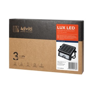 Apgaismojums LED // New Arrival // LUX LED 5W, naświetlacz solarny z czujnikiem ruchu 500lm, IP65, 4000K, 2x1500mAh, czarny