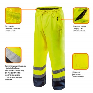 Töö-, kaitse-, kõrgnähtavusega riided // Spodnie robocze ostrzegawcze wodoodporne, żółte, rozmiar S
