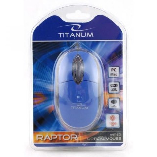 Klaviatuurid ja hiired // Arvuti hiired // TM102B Mysz przewodowa 3D optyczna USB Raptor niebieska Titanum