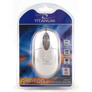 Klaviatūros ir pelės // Pelės // TM102W Mysz przewodowa 3D optyczna USB  Raptor biała Titanum