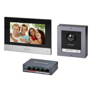 VIDEO-OVIPUHELIN  | Door Bels // VIDEO-OVIPUHELIN HD // HIKVISION DS-KIS602 zestaw wideodomofonowy PoE jednorodzinny z monitorem dotykowym 7" z WiFi, panelem zewnętrznym z kamerą FullHD i PoE switch
