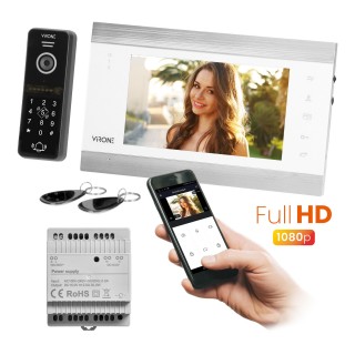 TELEFONSPYNĖS | Door Bels // TELEFONSPYNĖS Video HD // VIFIS Full HD zestaw wideodomofonowy (bezsłuchawkowy, szyfrator, czytnik zbliżeniowy, sterowanie z aplikacji, zasilacz na szynę DIN, biały)
