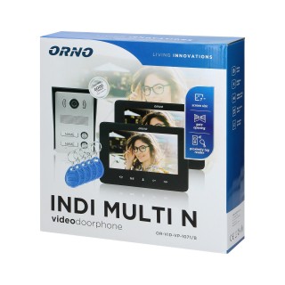 VIDEO-OVIPUHELIN  | Door Bels // VIDEO-OVIPUHELIN HD // Zestaw wideodomofonowy 2-rodzinny bezsłuchawkowy, kolor,  LCD 7", z czytnikiem breloków zbliżeniowych, interkom, natynkowy, INDI MULTI N