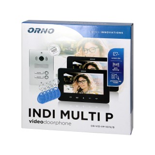 VIDEO-OVIPUHELIN  | Door Bels // VIDEO-OVIPUHELIN HD // Zestaw wideodomofonowy 2-rodzinny bezsłuchawkowy, kolor,  LCD 7", z czytnikiem breloków zbliżeniowych, interkom, podtynkowy, INDI MULTI P