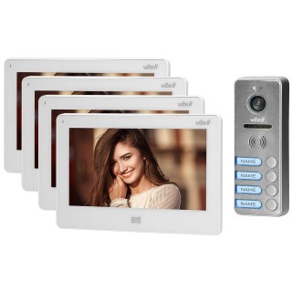 Video-Fonolukod  | Door Bels // Video-Fonolukod HD // Zestaw wideodomofonowy 4-rodzinny, bezsłuchawkowy kolor, LCD 7", dotykowy, menu OSD, pamięć, gniazdo na kartę SD, DVR, sterowanie bramą, biały, FELIS MEMO MULTI4