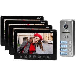 Doorpfones | Door Bels // Video doorphones HD // Zestaw wideodomofonowy 4-rodzinny, bezsłuchawkowy, kolor,  LCD 7", menu OSD, sterowanie bramą, czarny NOVEO MULTI4