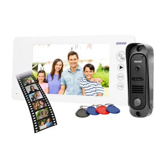 Video-Fonolukod  | Door Bels // Video-Fonolukod HD // Zestaw wideodomofonowy bezsłuchawkowy, kolor, 7" LCD, pin hole, pamięć, z czytnikiem breloków zbliżeniowych, biały, ARCUS RFID