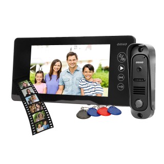 Video-Fonolukod  | Door Bels // Video-Fonolukod HD // Zestaw wideodomofonowy bezsłuchawkowy, kolor, 7" LCD, pin hole, pamięć, z czytnikiem breloków zbliżeniowych, czarny, ARCUS RFID