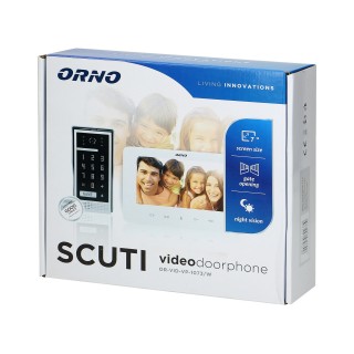 Video-Fonolukod  | Door Bels // Video-Fonolukod HD // Zestaw wideodomofonowy, bezsłuchawkowy, kolor, LCD 7", interkom, z szyfratorem, natynkowy, biały, SCUTI