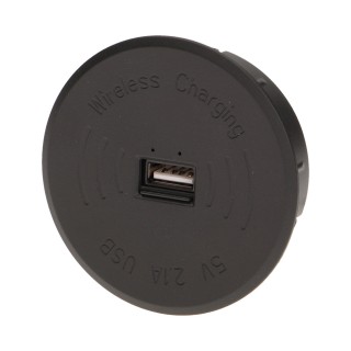 Elektromateriāli // Mēbeļu elektriskie slēdži un rozetes, USB rozetes // Bezprzewodowa ładowarka indukcyjna z dodatkowym portem USB, czarna
