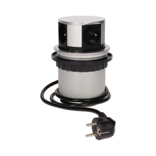 Elektromateriāli // Mēbeļu elektriskie slēdži un rozetes, USB rozetes // Gniazdo meblowe ?10cm wysuwane z blatu z przewodem 1,5m, 4x2P+Z