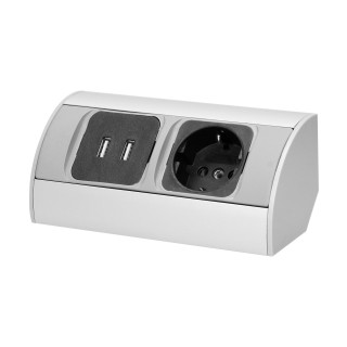 Electric Materials // Furniture electrical switches and sockets, USB sockets // Gniazdo meblowe 1x2P+Z, 2xUSB, wersja schuko