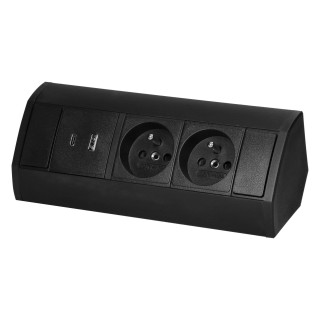 Elektromateriāli // Mēbeļu elektriskie slēdži un rozetes, USB rozetes // Gniazdo meblowe 2x2P+Z, 2xUSB (typ A+C; 2,4A), czarne