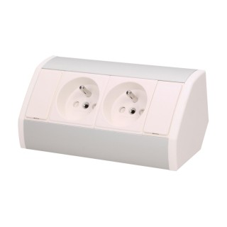 Electric Materials // Furniture electrical switches and sockets, USB sockets // Gniazdo meblowe 2x2P+Z, biało-srebrne