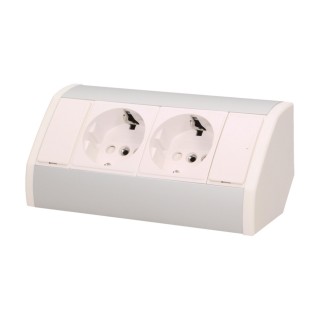 Electric Materials // Furniture electrical switches and sockets, USB sockets // Gniazdo meblowe 2x2P+Z, schuko, biało-srebrne