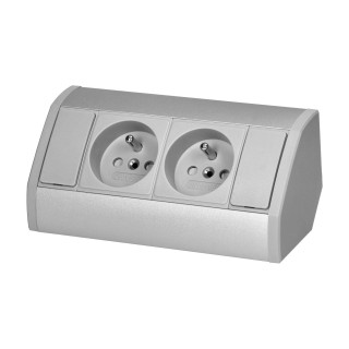 Electric Materials // Furniture electrical switches and sockets, USB sockets // Gniazdo meblowe 2x2P+Z, szaro-srebrne