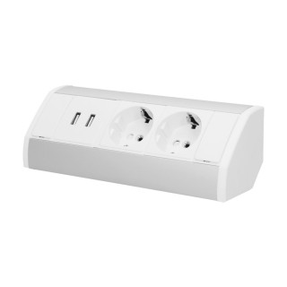 Electric Materials // Furniture electrical switches and sockets, USB sockets // Gniazdo meblowe 2x2P+Z + USB, schuko, biało-srebrne