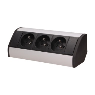 Elektromateriāli // Mēbeļu elektriskie slēdži un rozetes, USB rozetes // Gniazdo meblowe 3x2P+Z, czarno-srebrne
