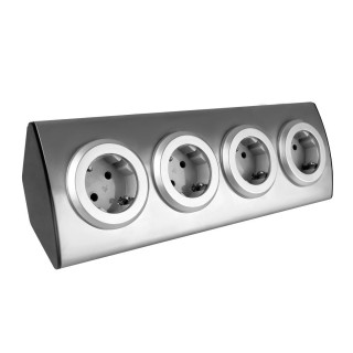 Elektromateriāli // Mēbeļu elektriskie slēdži un rozetes, USB rozetes // Gniazdo meblowe kuchenne 4x2P+Z (Schuko), montaż na rzepy, INOX