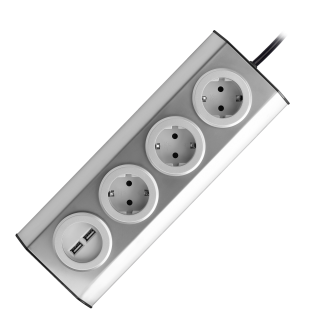 Elektrimaterjalid // Mööbli elektrilülitid ja pistikupesad, USB pistikupesad // Gniazdo meblowe, kuchenne  z ładowarką USB, montowane na rzepy z przewodem 1,5m - 3x2P+Z schuko, 2xUSB, INOX z przewodem 1,5m.