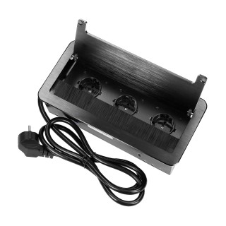 Elektromateriāli // Mēbeļu elektriskie slēdži un rozetes, USB rozetes // Gniazdo meblowe wpuszczane w blat z płaskim frezowanym rantem, szczotką przeciwkurzową i przewodem 1,5m, 3x2P+Z, czarne, wersja schuko