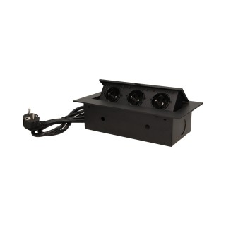 Elektromateriāli // Mēbeļu elektriskie slēdži un rozetes, USB rozetes // Gniazdo meblowe wpuszczane w blat z płaskim rantem 3x2P+Z, przewód 1,5m 3x1,5mm?, czarne
