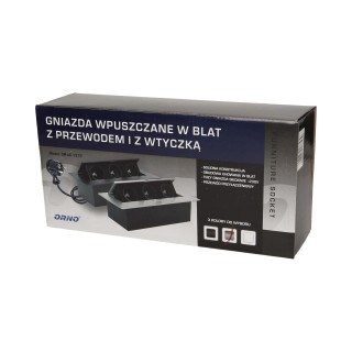 Electric Materials // Furniture electrical switches and sockets, USB sockets // Gniazdo meblowe wpuszczane w blat z płaskim rantem 3x2P+Z, przewód 1,5m 3x1,5mm?, srebrne