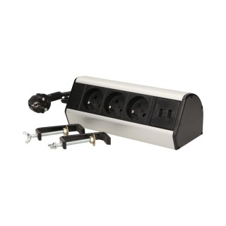 Elektromateriāli // Mēbeļu elektriskie slēdži un rozetes, USB rozetes // Gniazdo meblowe z zaciskami śrubowymi, ładowarką USB i przewodem 1,8m, 3x2P+Z, 2xUSB