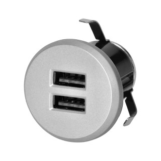 Elektromateriāli // Mēbeļu elektriskie slēdži un rozetes, USB rozetes // Ładowarka 2XUSB 3,4A, wpuszczana w blat, srebrna