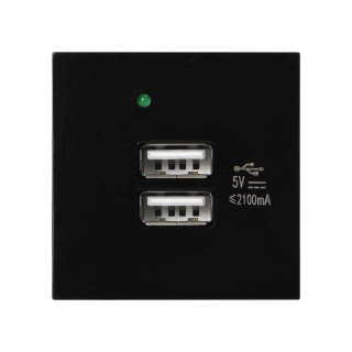 Elektromateriāli // Mēbeļu elektriskie slēdži un rozetes, USB rozetes // NOEN USB x 2, podwójny port modułowy 45x45mm z ładowarką USB, 2,1A 5V DC, czarny