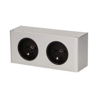 Electric Materials // Furniture electrical switches and sockets, USB sockets // Podwójne gniazdo meblowe podszafkowe, 2x2P+Z srebrne