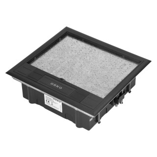 Elektromateriāli // Mēbeļu elektriskie slēdži un rozetes, USB rozetes // Puszka podłogowa na gniazda modułowe 6 x 45x45mm lub 12 x 22,5x45mm, pokrywa: materiał własny, czarna