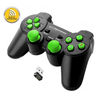 Pārslēdzēji un kontrolspuldzes // Vadības sviras // EGG108G Gamepad bezprzewodowy PC/PS3 USB Gladiator czarno-zielony