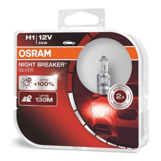 Car and Motorcycle Products, Audio, Navigation, CB Radio // Bulbs and lights for cars // Żarówk halogenowe osram h1 12v 55w p14,5s night breaker silver +100% /2 szt./