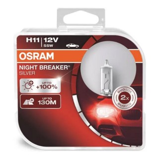 Apgaismojums LED // Auto spuldzes // Żarówki halogenowe osram h11 12v 55w pgj19-2 night breaker silver+100% /2szt./
