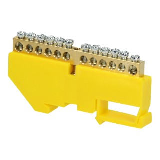 Terminals, distributor and contact blocks and accessories // Wago Connectors and Terminal Blocks // Listwa zaciskowa PE, na szynę TH35, 12 przewodów, żółta