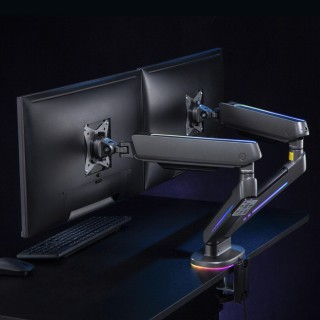 Monitori un projektori // Stiprinājumi un statīvi // Uchwyt na dwa monitory gamingowy NanoRS, podświetlenie LED RGB, 17-32", max. 9kg, VESA 75x75 / 100x100, RS166
