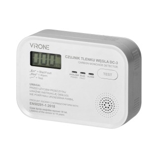 Security systems // Alarm Sensors // Bateryjny czujnik tlenku węgla z przyciskiem TEST, żywotność 10 lat, zgodność z normą EN 50291-1:2018