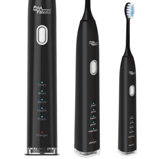 Уход за зубами // Зубные щётки // Szczoteczka soniczna do zębów Promedix, kolor czarny,, 5 trybów, timer, wskaźnik poziomu nał. baterii,  2 końcówki, kabel USB, P