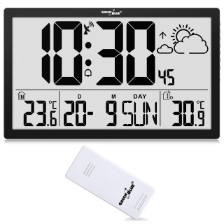 Produktai namams ir sodui // Laikrodžiai // Zegar ścienny LCD bardzo duży GreenBlue, temperatura, data, GB218